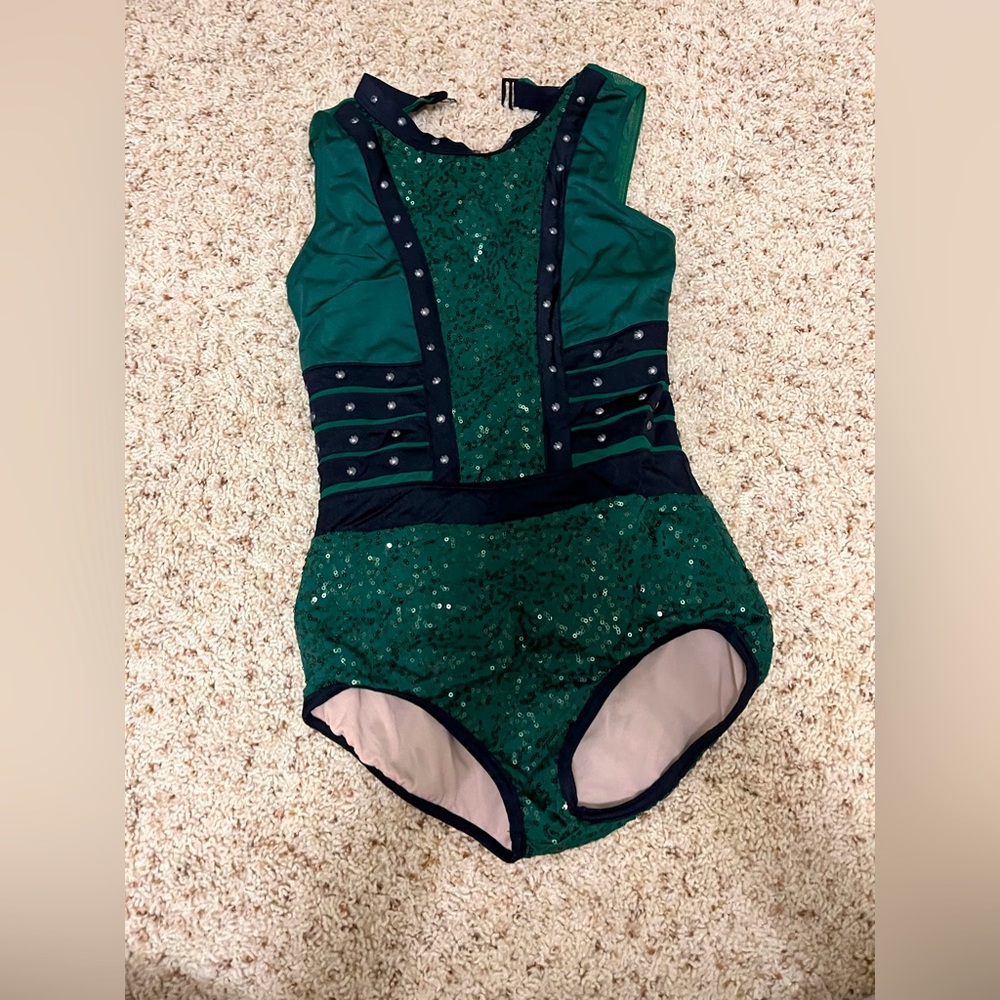 Forest green jazz dance costume for girls
